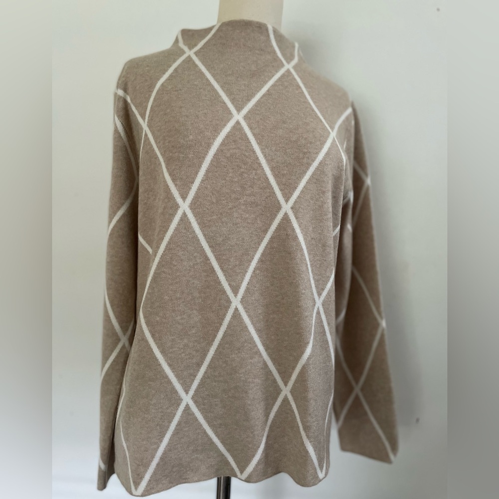 EUC ANTROPOLOGY PEYTON PRIMROSE BEIGE DIAMOND PATTERN HIGH NECK SWEATER  XL
